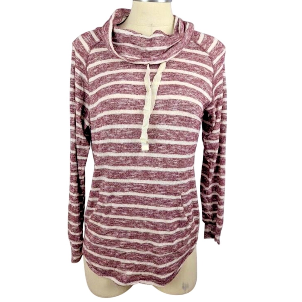 Ultra Flirt Womens Juniors Striped Funnel Neck Sweatshirt Size M Cabernet